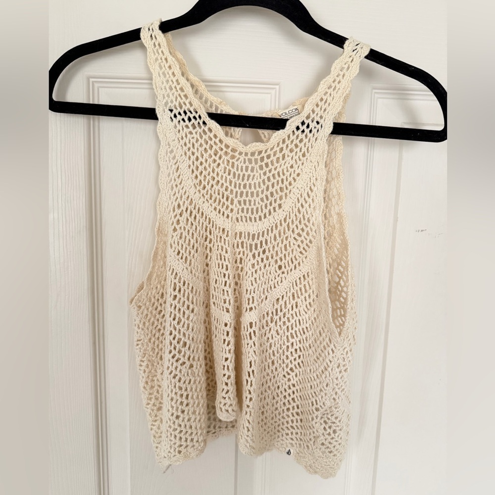 Volcom Ivory Crop Crochet Tank Top